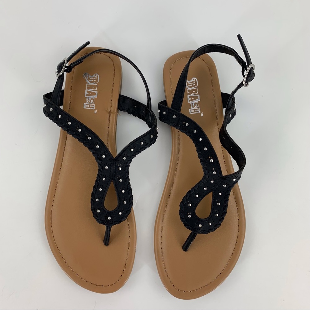 Brash Black Buckle Closure Flip Flops, 7